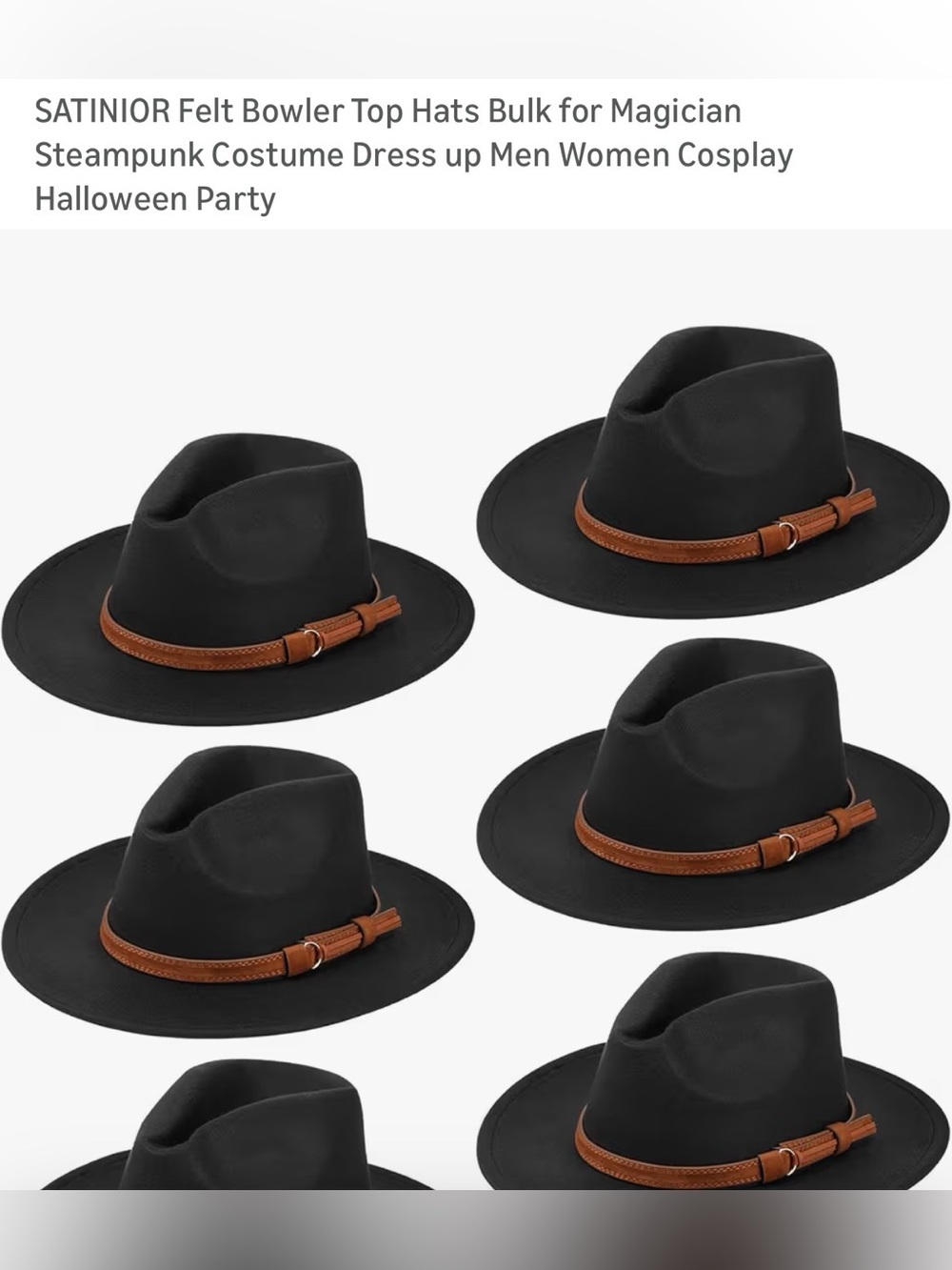 Classic Black Felt Fedora with Brown Leather Band - 1 without band,5 with.